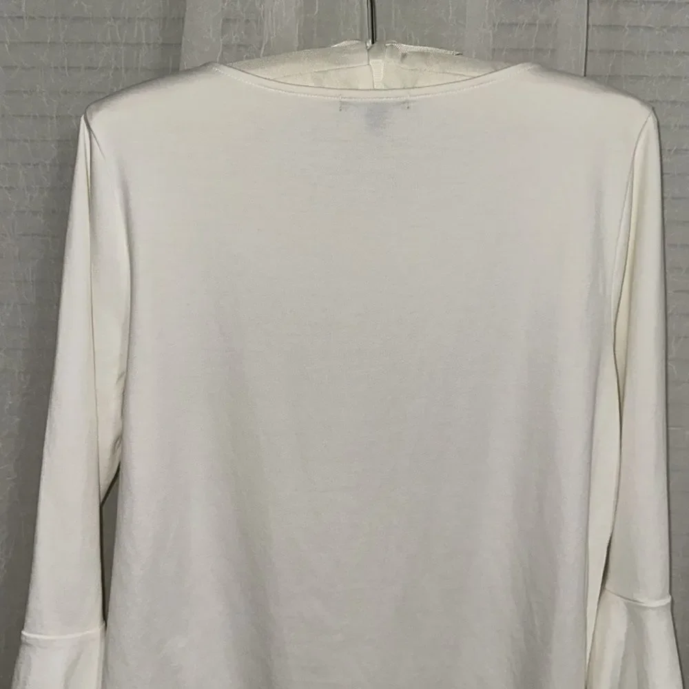 J.Crew M White Cotton Round Neck Quarter Bell Flare Sleeve Top